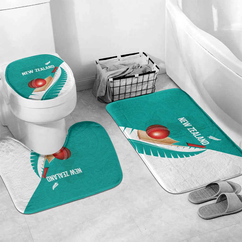 New Zealand Cricket Bathroom Set Kiwi Birds Haka Dance Turquoise Fern Sporty Style LT03 Mat Set Only (3 pcs) One Size Turquoise - Polynesian Pride