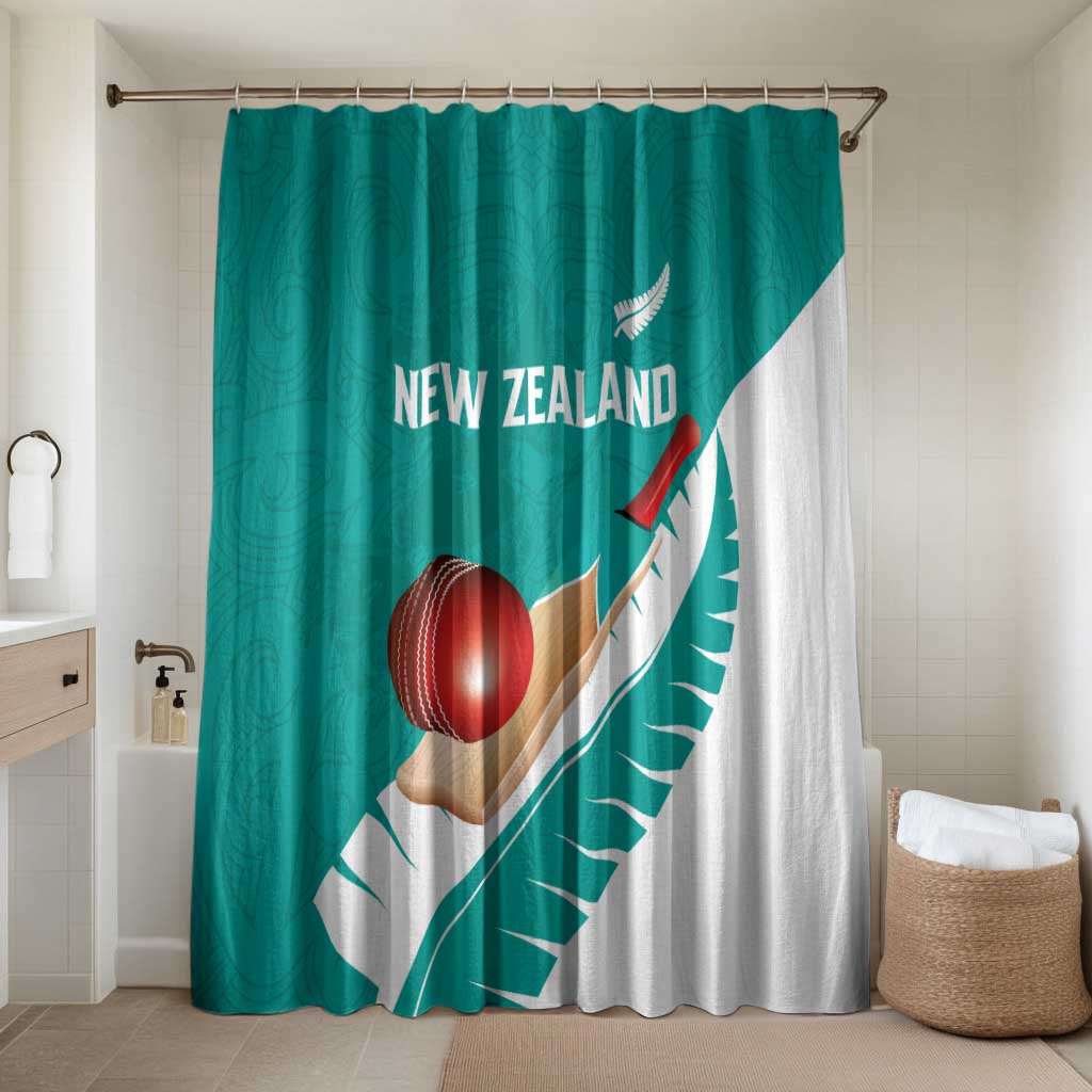 New Zealand Cricket Bathroom Set Kiwi Birds Haka Dance Turquoise Fern Sporty Style LT03 Shower Curtain Only Turquoise - Polynesian Pride