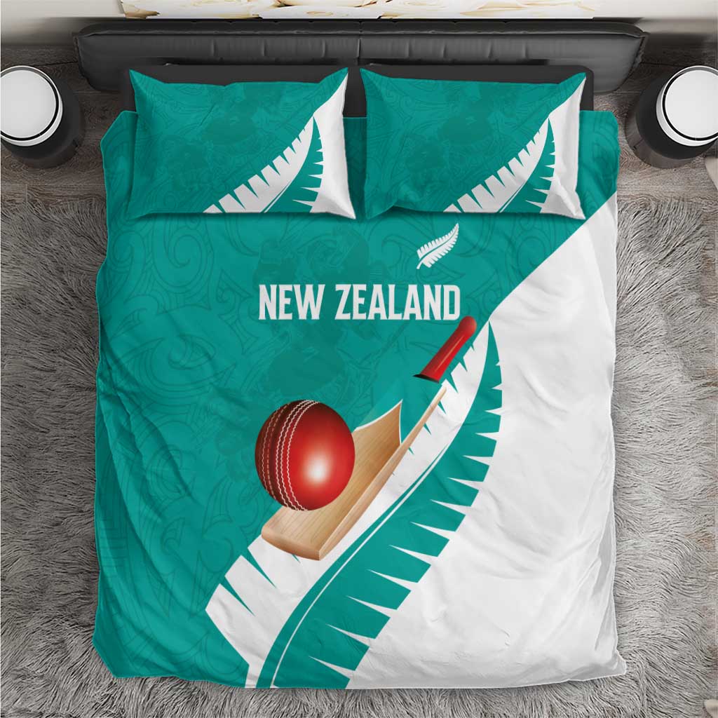 New Zealand Cricket Bedding Set Kiwi Birds Haka Dance Turquoise Fern Sporty Style LT03 Turquoise - Polynesian Pride