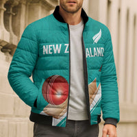 Custom New Zealand Cricket Bomber Puffer Jacket Kiwi Birds Haka Dance Turquoise Fern Sporty Style LT03 - Polynesian Pride