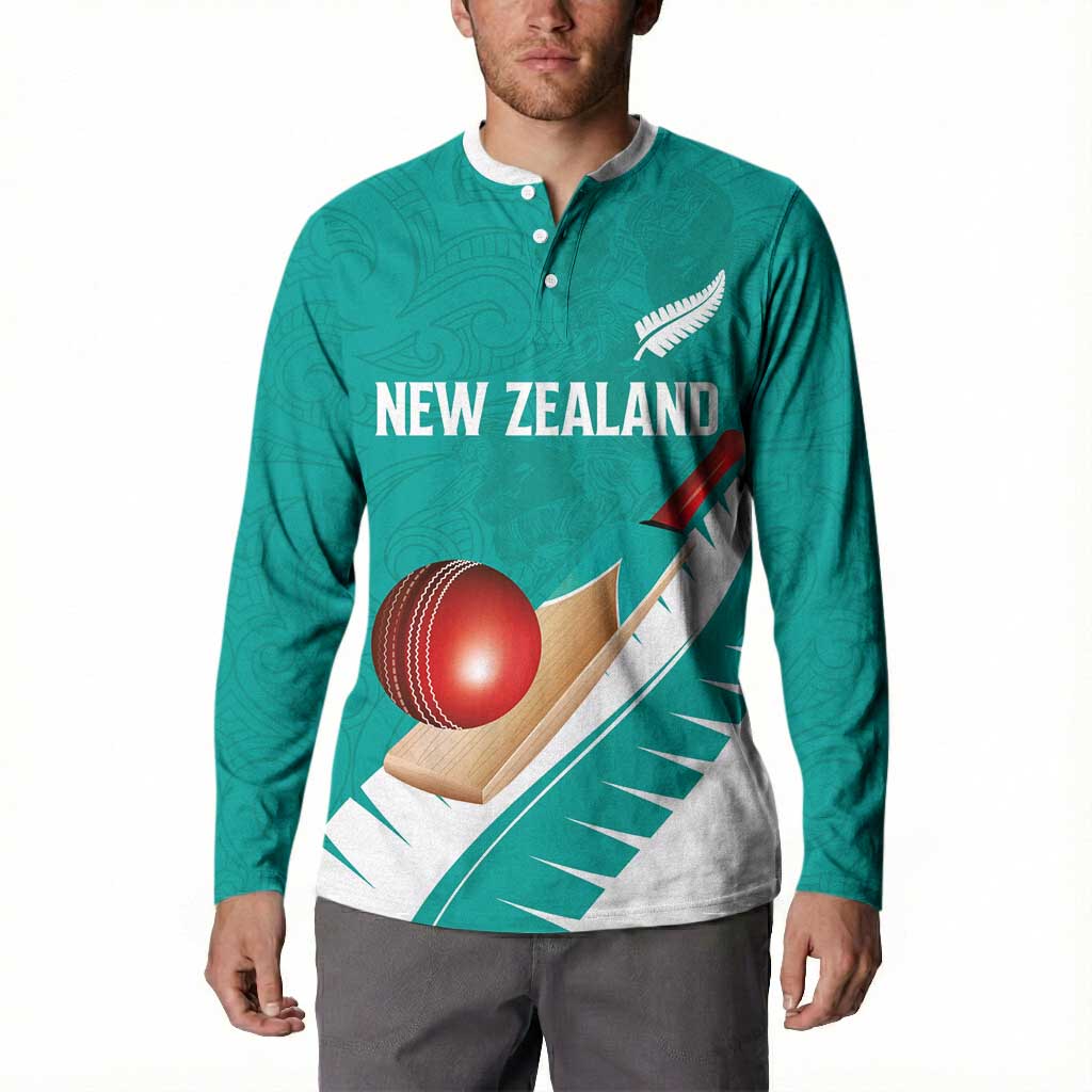 Custom New Zealand Cricket Button Sweatshirt Kiwi Birds Haka Dance Turquoise Fern Sporty Style LT03 - Polynesian Pride