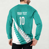Custom New Zealand Cricket Button Sweatshirt Kiwi Birds Haka Dance Turquoise Fern Sporty Style LT03 - Polynesian Pride