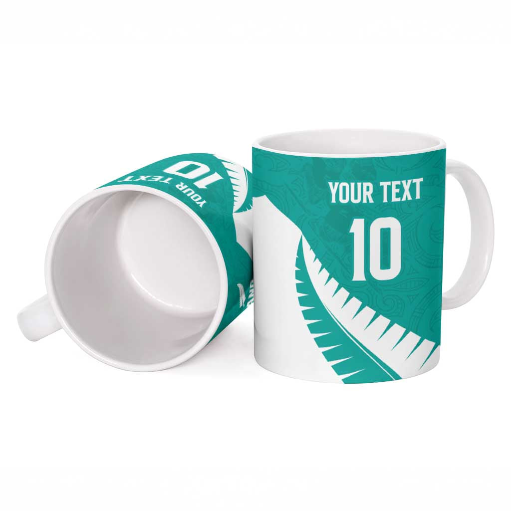 Custom New Zealand Cricket Ceramic Mug Kiwi Birds Haka Dance Turquoise Fern Sporty Style LT03 - Polynesian Pride
