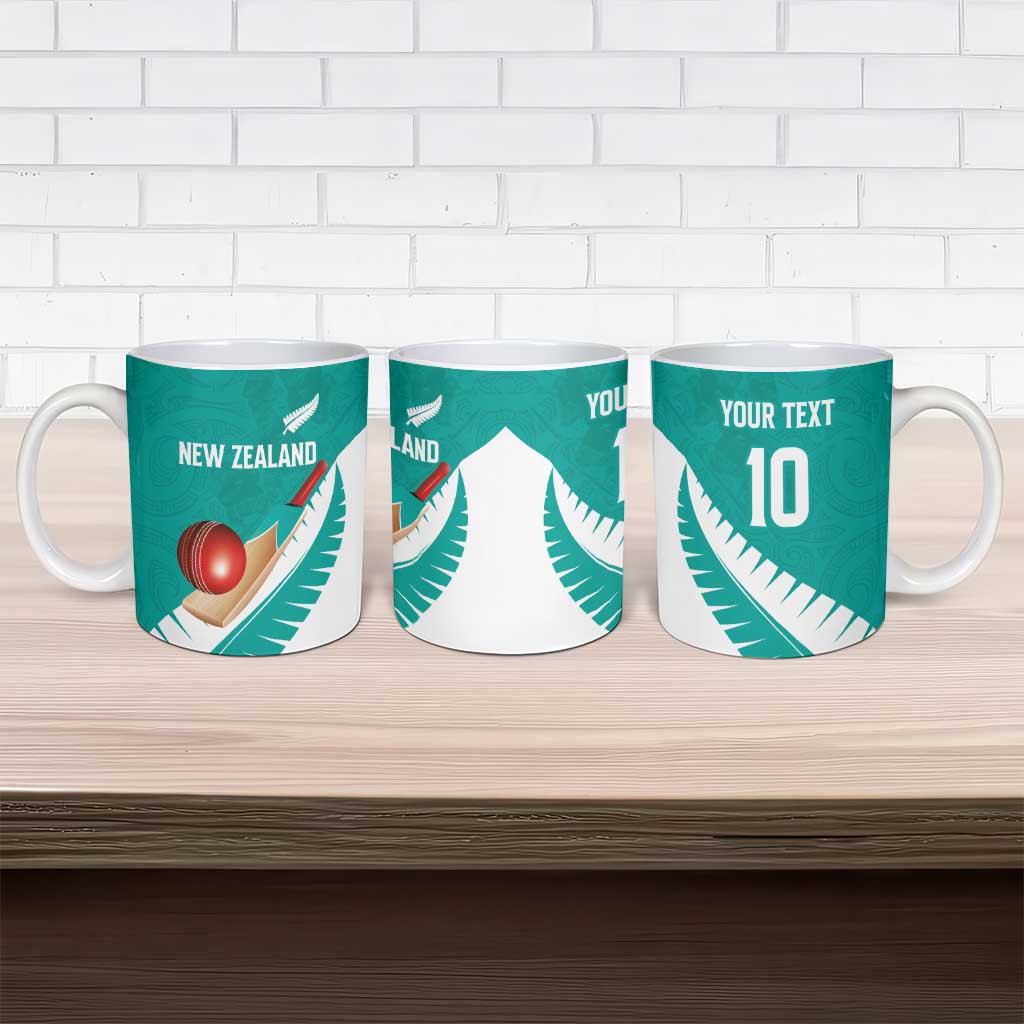 Custom New Zealand Cricket Ceramic Mug Kiwi Birds Haka Dance Turquoise Fern Sporty Style LT03 - Polynesian Pride