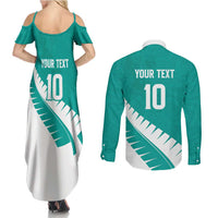 Custom New Zealand Cricket Couples Matching Summer Maxi Dress and Long Sleeve Button Shirt Kiwi Birds Haka Dance Turquoise Fern Sporty Style LT03 - Polynesian Pride