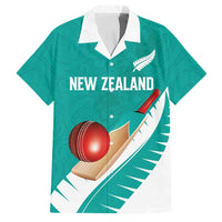 Custom New Zealand Cricket Family Matching Off The Shoulder Long Sleeve Dress and Hawaiian Shirt Kiwi Birds Haka Dance Turquoise Fern Sporty Style LT03 Dad's Shirt - Short Sleeve Turquoise - Polynesian Pride