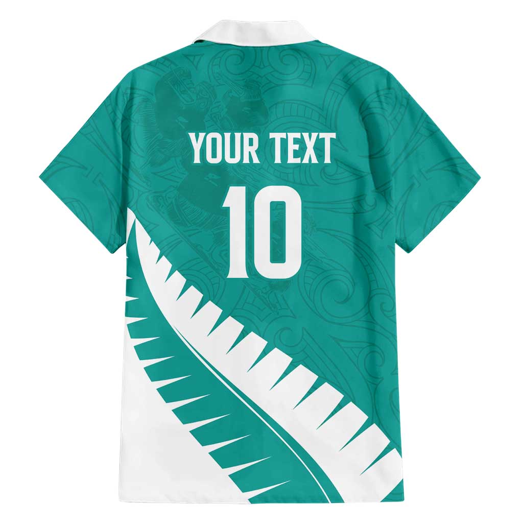 Custom New Zealand Cricket Family Matching Off The Shoulder Long Sleeve Dress and Hawaiian Shirt Kiwi Birds Haka Dance Turquoise Fern Sporty Style LT03 - Polynesian Pride
