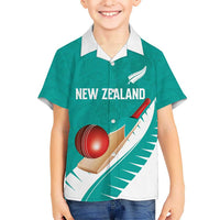 Custom New Zealand Cricket Family Matching Off Shoulder Short Dress and Hawaiian Shirt Kiwi Birds Haka Dance Turquoise Fern Sporty Style LT03 Son's Shirt Turquoise - Polynesian Pride