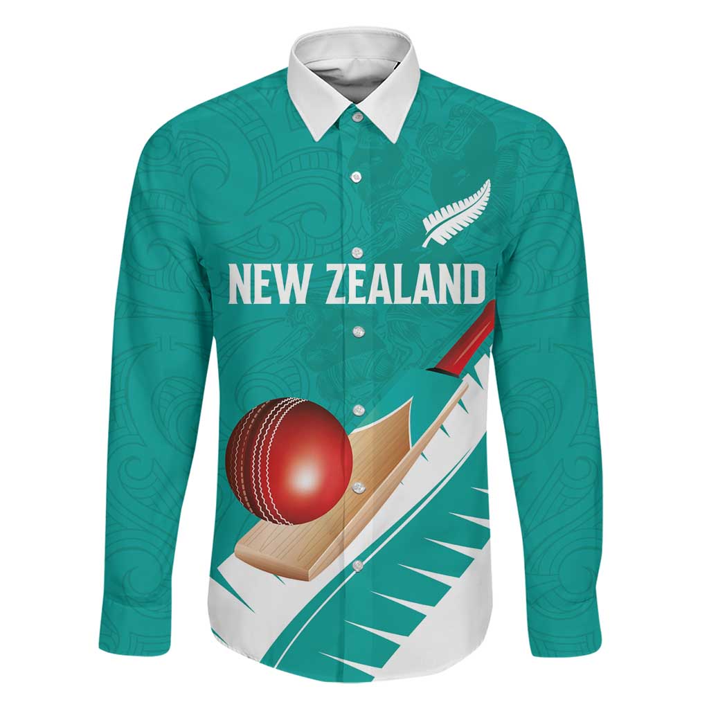 Custom New Zealand Cricket Family Matching Summer Maxi Dress and Hawaiian Shirt Kiwi Birds Haka Dance Turquoise Fern Sporty Style LT03 Dad's Shirt - Long Sleeve Turquoise - Polynesian Pride