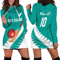 Custom New Zealand Cricket Hoodie Dress Kiwi Birds Haka Dance Turquoise Fern Sporty Style LT03 - Polynesian Pride