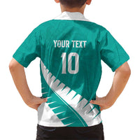 Custom New Zealand Cricket Kid Hawaiian Shirt Kiwi Birds Haka Dance Turquoise Fern Sporty Style LT03 - Polynesian Pride