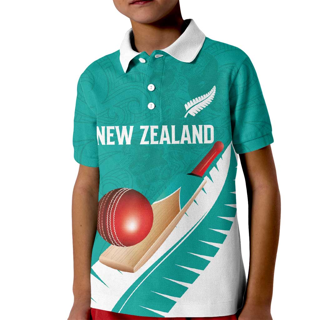 Custom New Zealand Cricket Kid Polo Shirt Kiwi Birds Haka Dance Turquoise Fern Sporty Style LT03 Kid Turquoise - Polynesian Pride