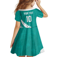 Custom New Zealand Cricket Kid Short Sleeve Dress Kiwi Birds Haka Dance Turquoise Fern Sporty Style LT03 - Polynesian Pride