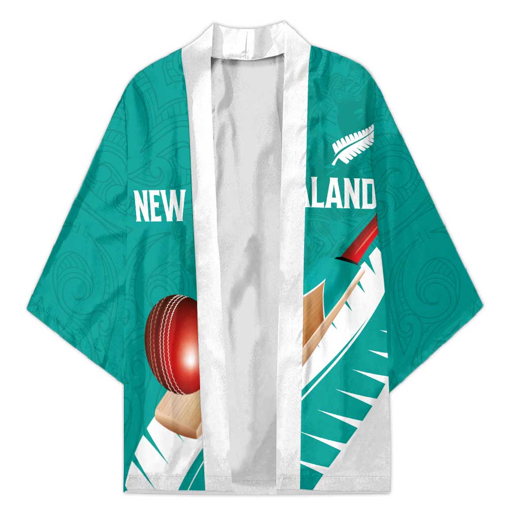 Custom New Zealand Cricket Kimono Kiwi Birds Haka Dance Turquoise Fern Sporty Style LT03 Unisex Turquoise - Polynesian Pride