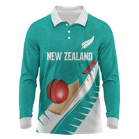 Custom New Zealand Cricket Long Sleeve Polo Shirt Kiwi Birds Haka Dance Turquoise Fern Sporty Style LT03 Turquoise - Polynesian Pride