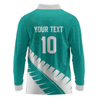 Custom New Zealand Cricket Long Sleeve Polo Shirt Kiwi Birds Haka Dance Turquoise Fern Sporty Style LT03 - Polynesian Pride