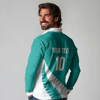Custom New Zealand Cricket Long Sleeve Polo Shirt Kiwi Birds Haka Dance Turquoise Fern Sporty Style LT03 - Polynesian Pride