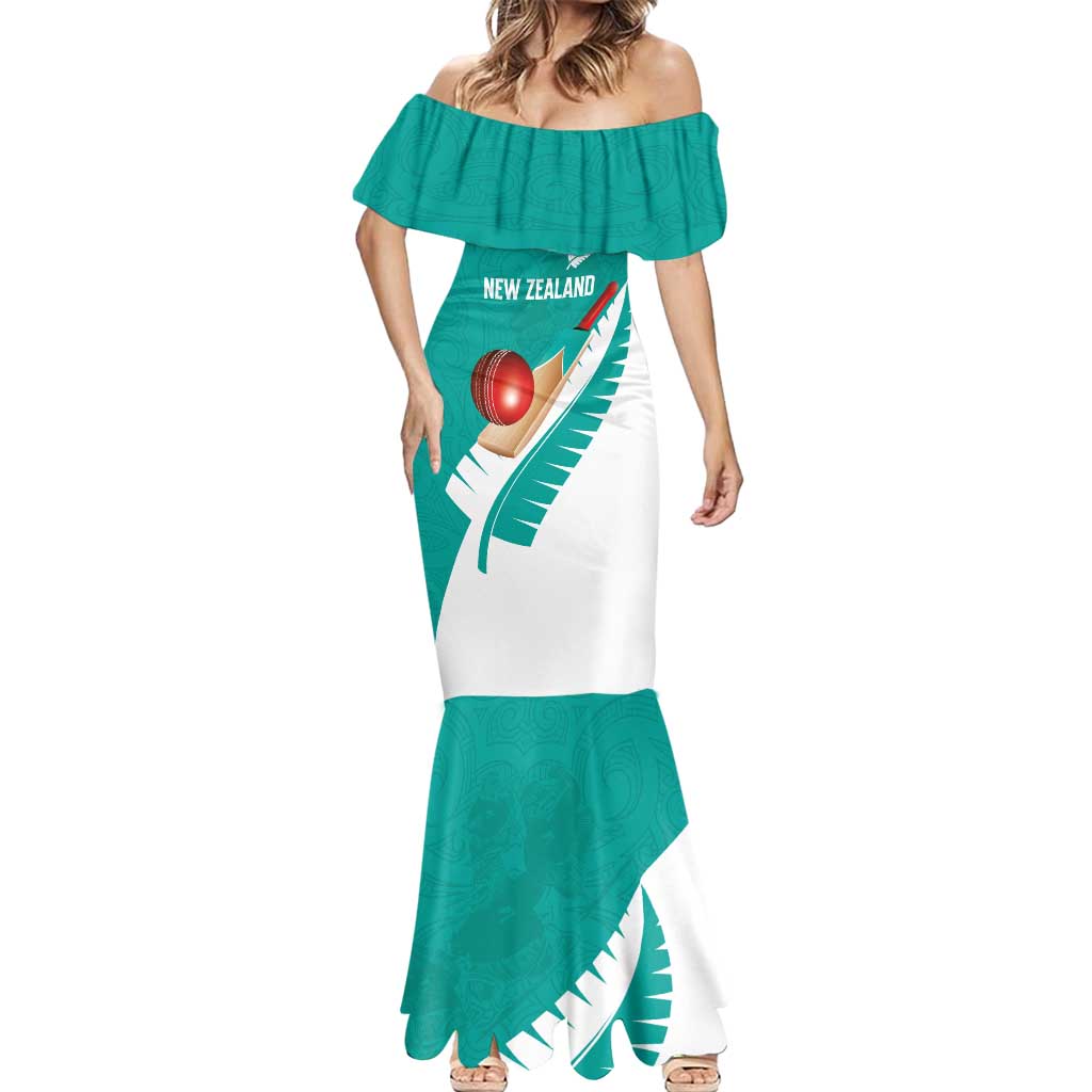 Custom New Zealand Cricket Mermaid Dress Kiwi Birds Haka Dance Turquoise Fern Sporty Style LT03 - Polynesian Pride