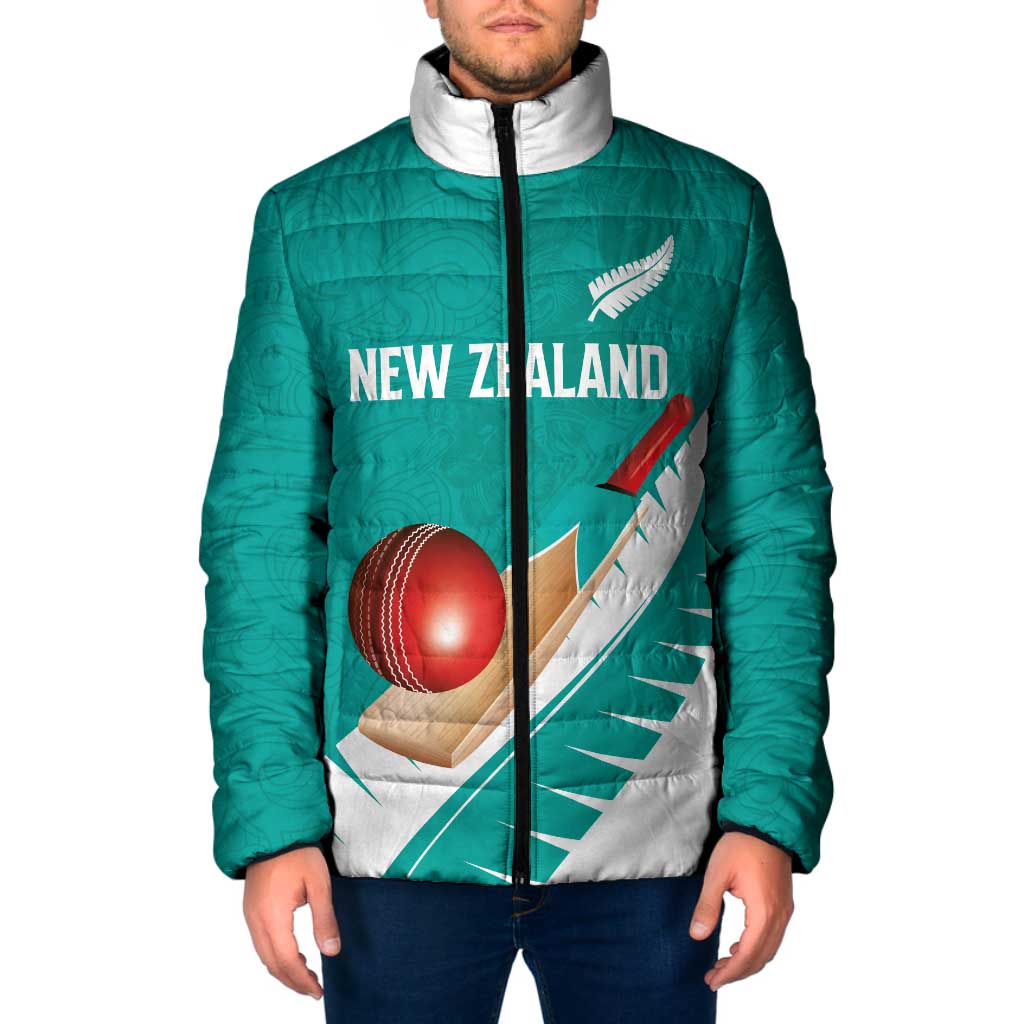 Custom New Zealand Cricket Padded Jacket Kiwi Birds Haka Dance Turquoise Fern Sporty Style LT03 Men Turquoise - Polynesian Pride