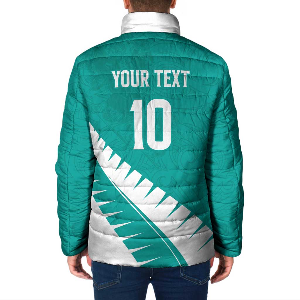Custom New Zealand Cricket Padded Jacket Kiwi Birds Haka Dance Turquoise Fern Sporty Style LT03 - Polynesian Pride
