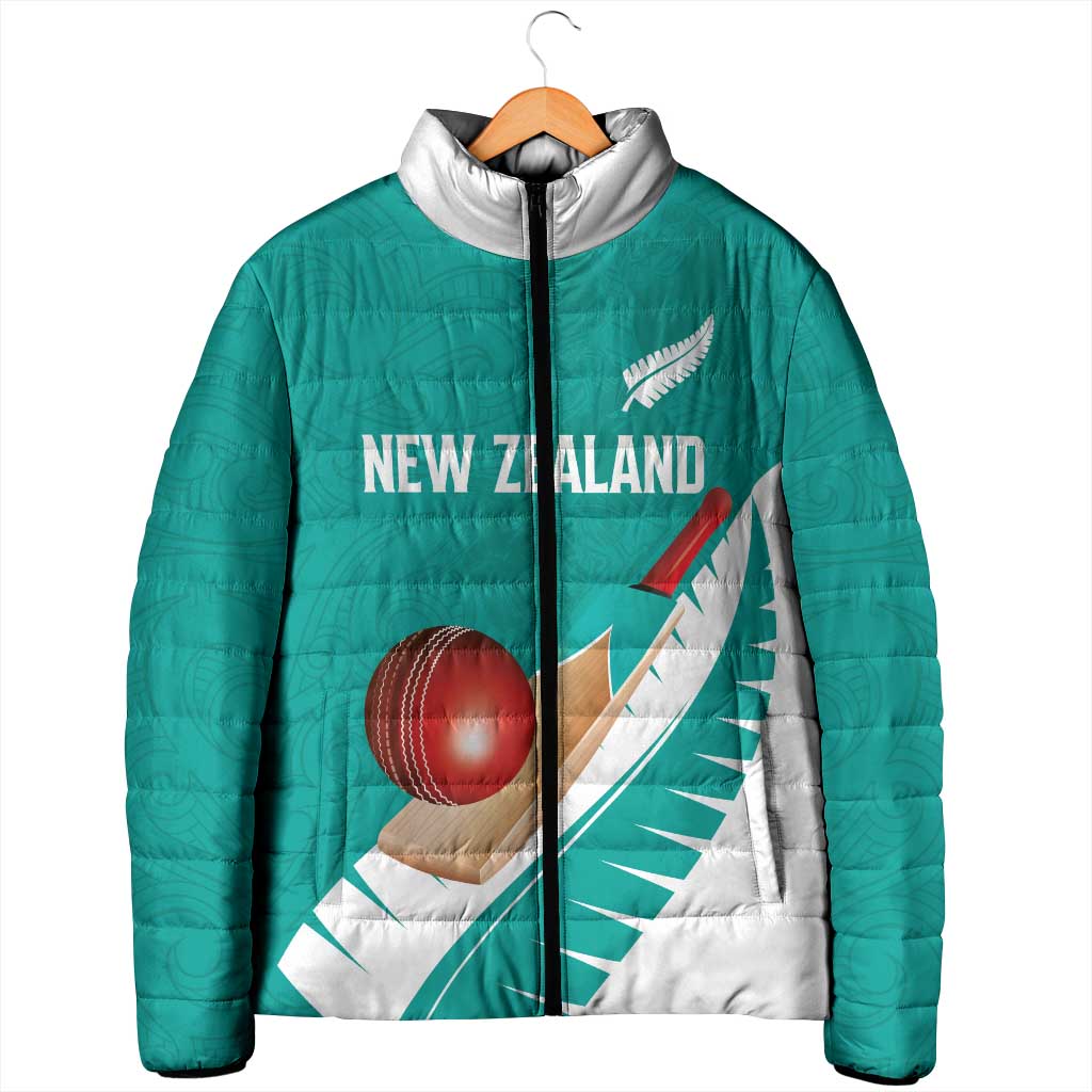 Custom New Zealand Cricket Padded Jacket Kiwi Birds Haka Dance Turquoise Fern Sporty Style LT03 - Polynesian Pride