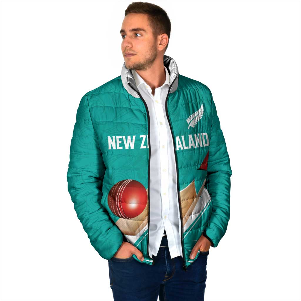 Custom New Zealand Cricket Padded Jacket Kiwi Birds Haka Dance Turquoise Fern Sporty Style LT03 - Polynesian Pride