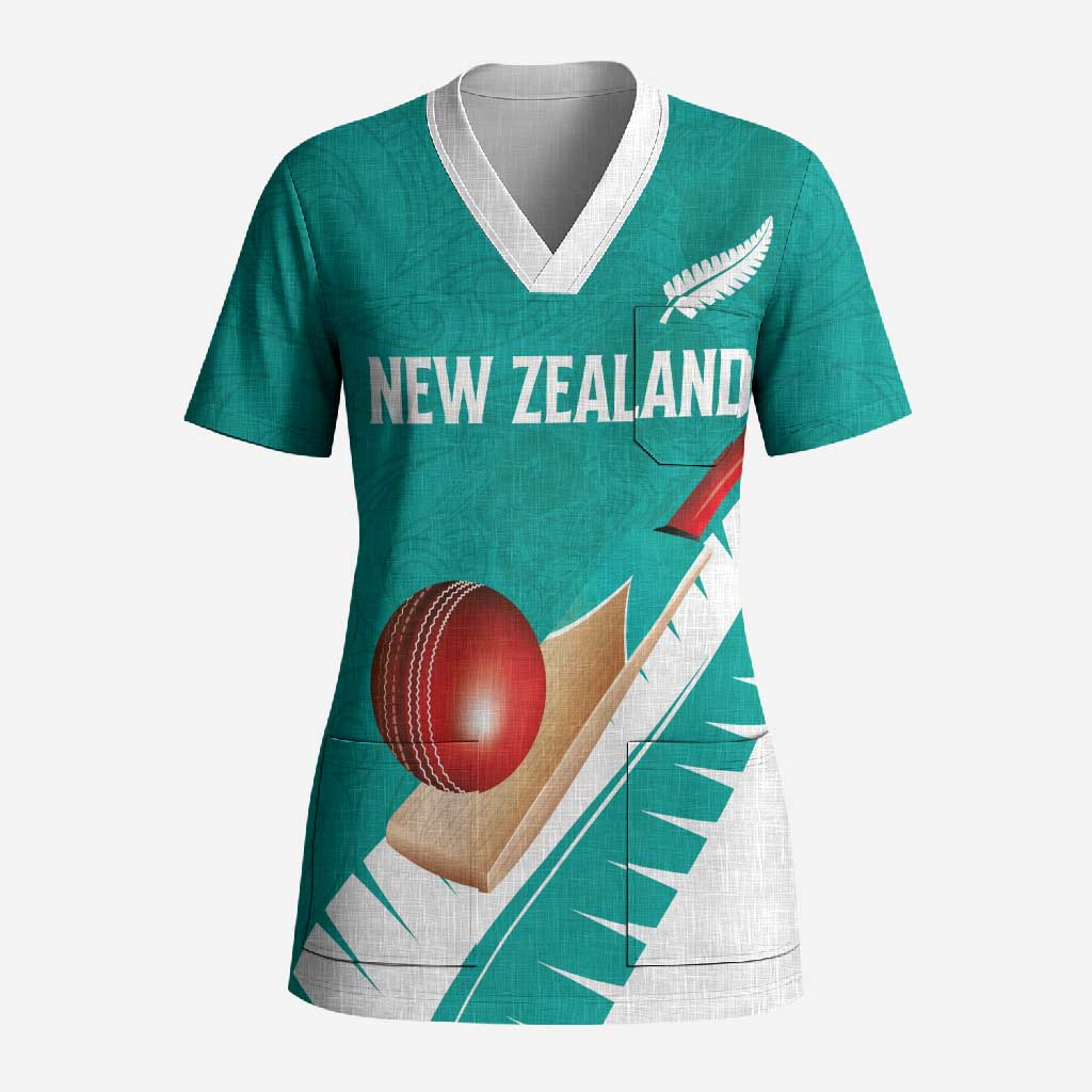 Custom New Zealand Cricket Scrub Top Kiwi Birds Haka Dance Turquoise Fern Sporty Style LT03 Adult Turquoise - Polynesian Pride