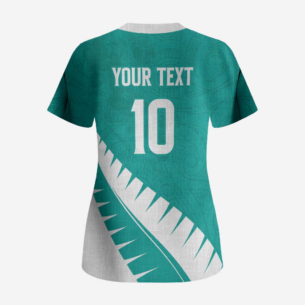 Custom New Zealand Cricket Scrub Top Kiwi Birds Haka Dance Turquoise Fern Sporty Style LT03 - Polynesian Pride