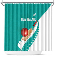 New Zealand Cricket Shower Curtain Kiwi Birds Haka Dance Turquoise Fern Sporty Style LT03 Turquoise - Polynesian Pride