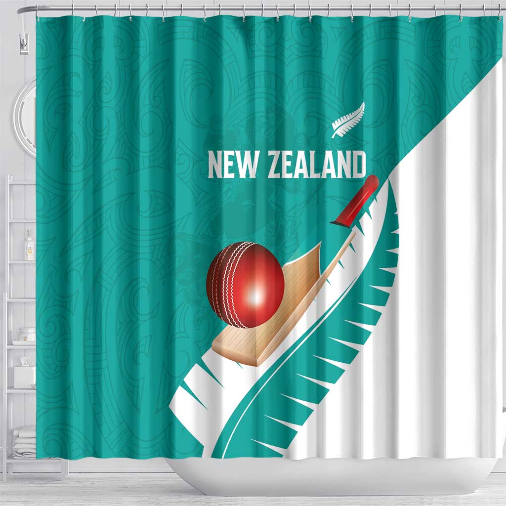 New Zealand Cricket Shower Curtain Kiwi Birds Haka Dance Turquoise Fern Sporty Style LT03 - Polynesian Pride