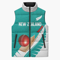 Custom New Zealand Cricket Sleeveless Puffer Jacket Kiwi Birds Haka Dance Turquoise Fern Sporty Style LT03 Unisex Turquoise - Polynesian Pride