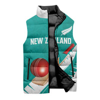 Custom New Zealand Cricket Sleeveless Puffer Jacket Kiwi Birds Haka Dance Turquoise Fern Sporty Style LT03 - Polynesian Pride