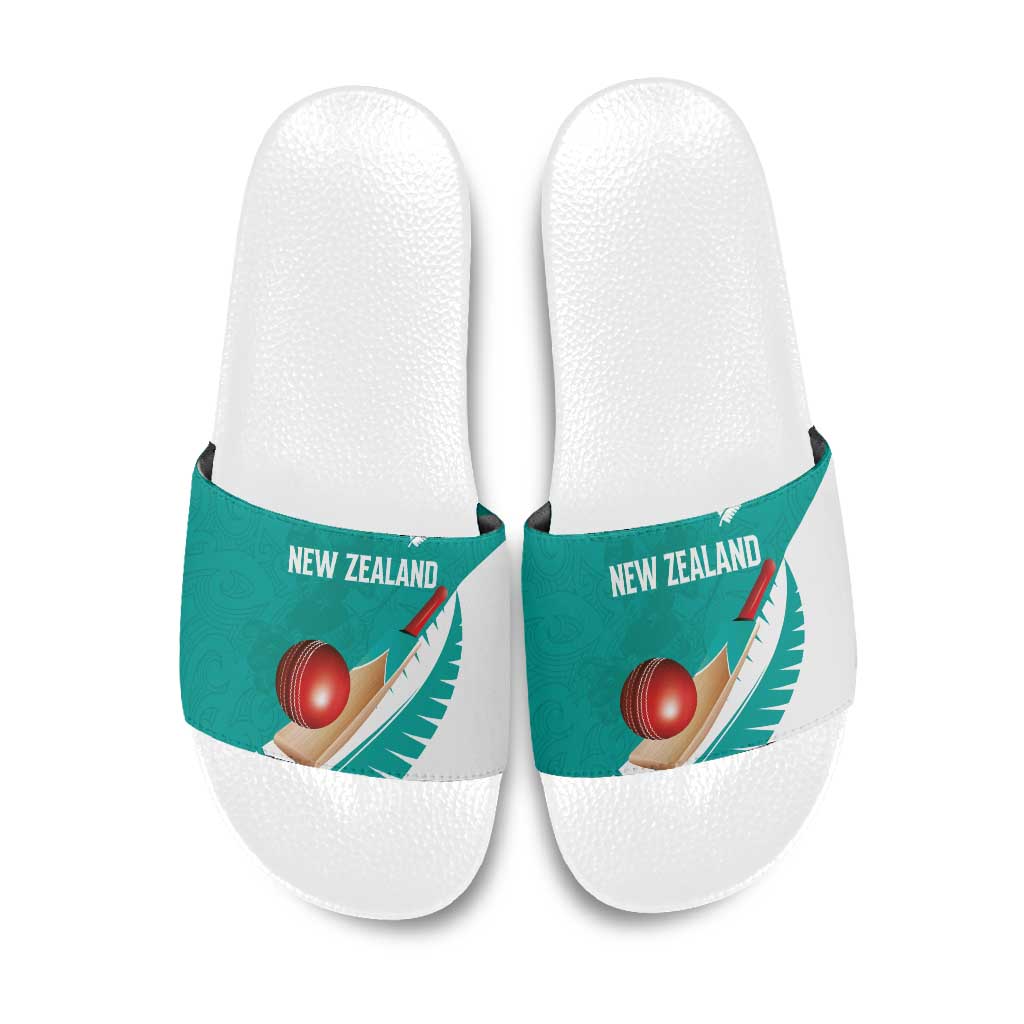 New Zealand Cricket Slide Sandals Kiwi Birds Haka Dance Turquoise Fern Sporty Style LT03 Turquoise - Polynesian Pride