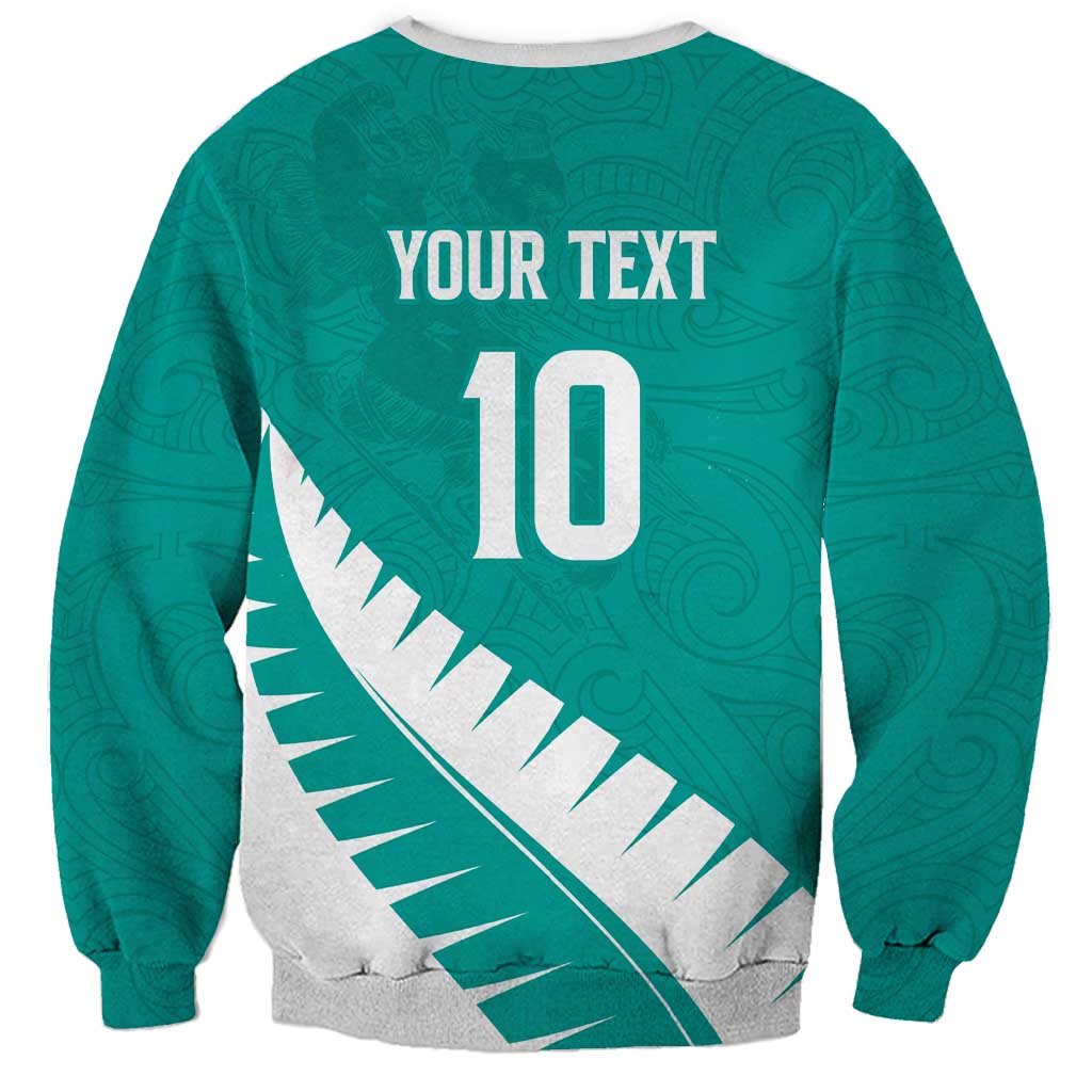 Custom New Zealand Cricket Sweatshirt Kiwi Birds Haka Dance Turquoise Fern Sporty Style LT03 - Polynesian Pride