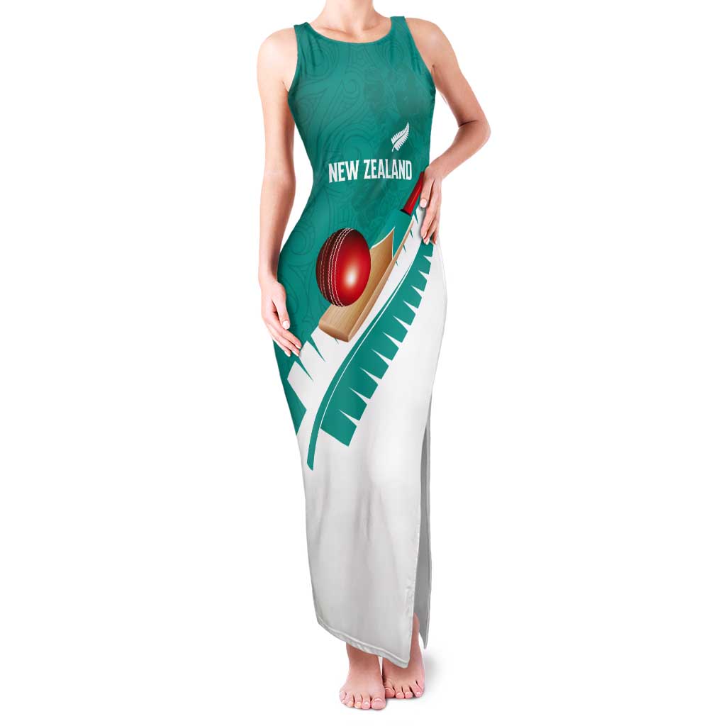 Custom New Zealand Cricket Tank Maxi Dress Kiwi Birds Haka Dance Turquoise Fern Sporty Style LT03 Women Turquoise - Polynesian Pride