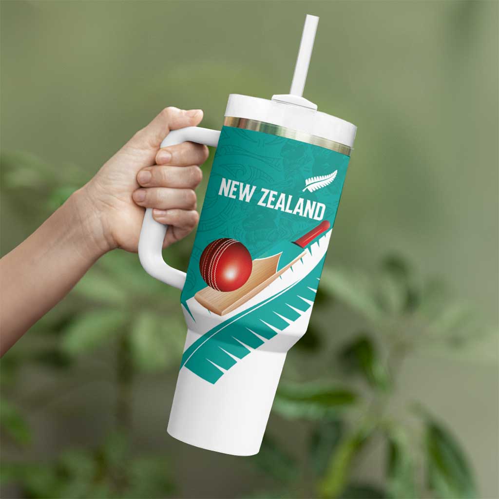 Custom New Zealand Cricket Tumbler With Handle Kiwi Birds Haka Dance Turquoise Fern Sporty Style LT03 - Polynesian Pride
