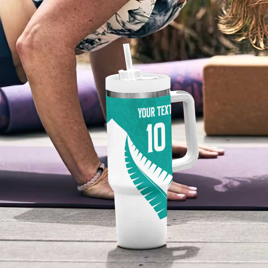 Custom New Zealand Cricket Tumbler With Handle Kiwi Birds Haka Dance Turquoise Fern Sporty Style LT03 - Polynesian Pride