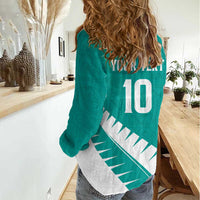 Custom New Zealand Cricket Women Casual Shirt Kiwi Birds Haka Dance Turquoise Fern Sporty Style LT03 - Polynesian Pride