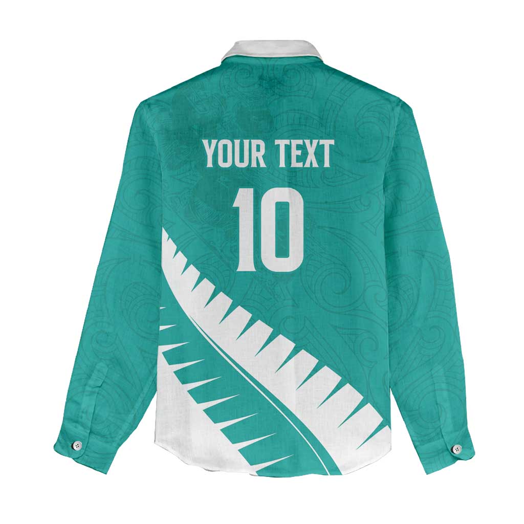 Custom New Zealand Cricket Women Casual Shirt Kiwi Birds Haka Dance Turquoise Fern Sporty Style LT03 - Polynesian Pride