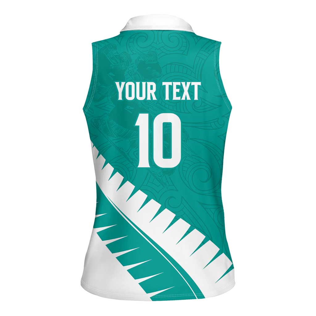 Custom New Zealand Cricket Women Sleeveless Polo Shirt Kiwi Birds Haka Dance Turquoise Fern Sporty Style LT03 - Polynesian Pride