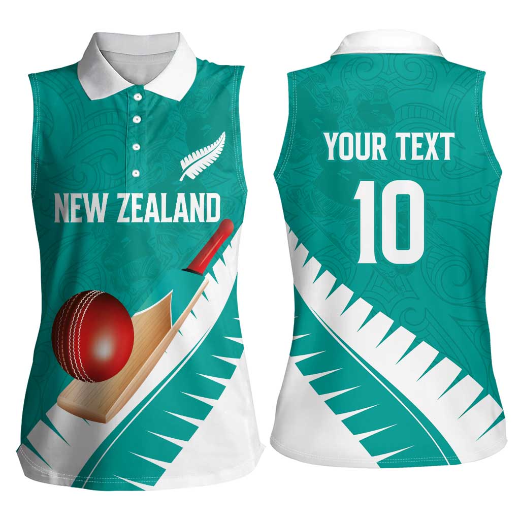 Custom New Zealand Cricket Women Sleeveless Polo Shirt Kiwi Birds Haka Dance Turquoise Fern Sporty Style LT03 - Polynesian Pride