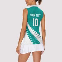 Custom New Zealand Cricket Women Sleeveless Polo Shirt Kiwi Birds Haka Dance Turquoise Fern Sporty Style LT03 - Polynesian Pride