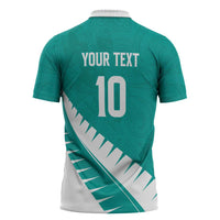 Custom New Zealand Cricket Zipper Polo Shirt Kiwi Birds Haka Dance Turquoise Fern Sporty Style LT03 - Polynesian Pride