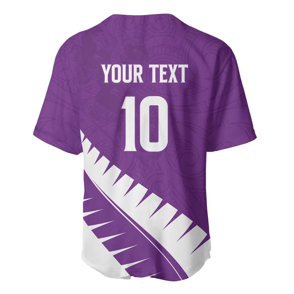 Custom New Zealand Cricket Baseball Jersey Kiwi Birds Haka Dance Purple Fern Sporty Style LT03 - Polynesian Pride