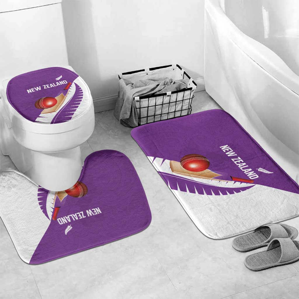New Zealand Cricket Bathroom Set Kiwi Birds Haka Dance Purple Fern Sporty Style LT03 Mat Set Only (3 pcs) One Size Purple - Polynesian Pride