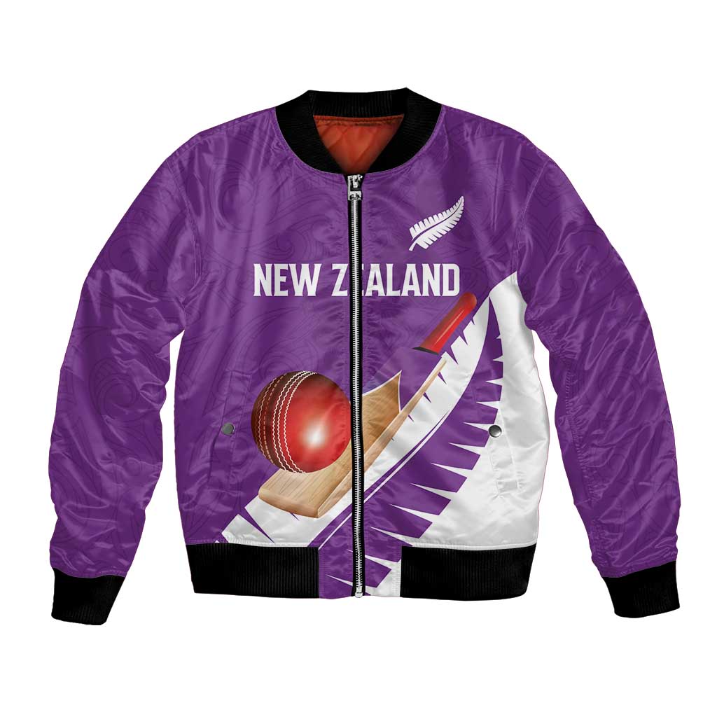 Custom New Zealand Cricket Bomber Jacket Kiwi Birds Haka Dance Purple Fern Sporty Style LT03 Unisex Purple - Polynesian Pride