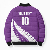 Custom New Zealand Cricket Bomber Puffer Jacket Kiwi Birds Haka Dance Purple Fern Sporty Style LT03 - Polynesian Pride
