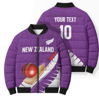 Custom New Zealand Cricket Bomber Puffer Jacket Kiwi Birds Haka Dance Purple Fern Sporty Style LT03 - Polynesian Pride