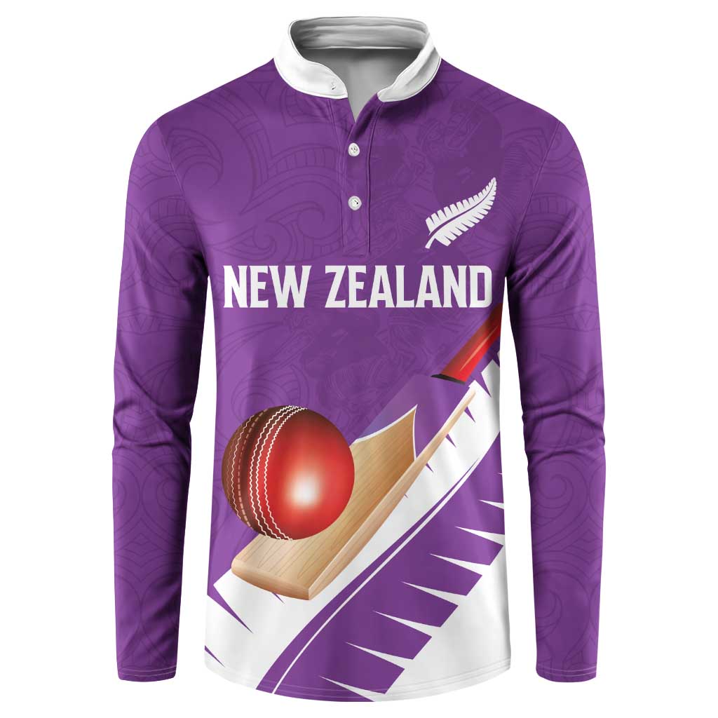 Custom New Zealand Cricket Button Sweatshirt Kiwi Birds Haka Dance Purple Fern Sporty Style LT03 Purple - Polynesian Pride