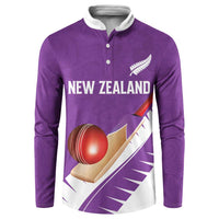 Custom New Zealand Cricket Button Sweatshirt Kiwi Birds Haka Dance Purple Fern Sporty Style LT03 Purple - Polynesian Pride